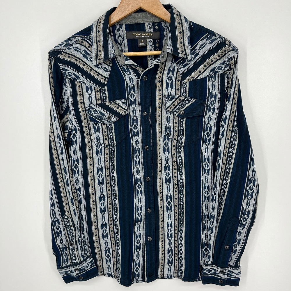 Cody James Mens Blue Grey Southwestern Aztec Cotton Western Button Down Shirt S